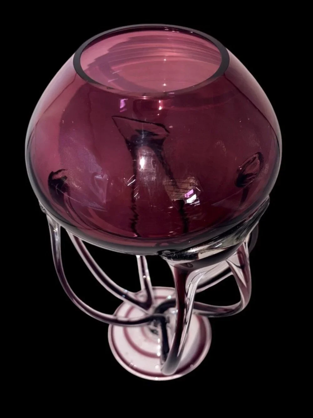 Vintage Jozefina Krosno Poland Hand Blown Amethyst Art Glass Jellyfish Pedestal